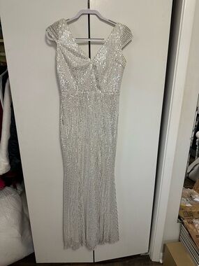 Silver Sequin V-Neck Maxi Dress